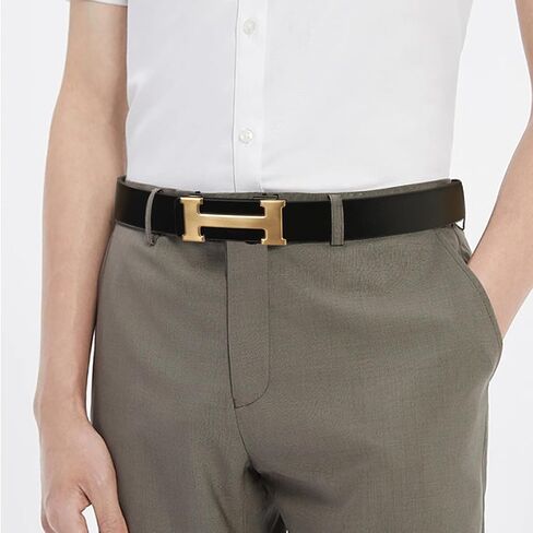 Men&Womens Leather Dress Belt Business Automatic Buckle Belt Color:Black Silver Gold in Saudi Arabia