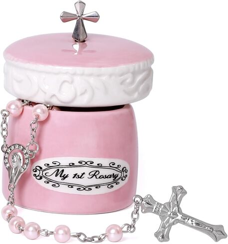 صندوق تذكار My First Rosary Cross for Boy ومجموعة هدايا مسبحة، باللون الأزرق in Kuwait