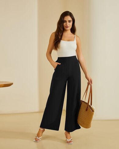 FireSwan Women's Wide Leg Work Pants High Elastic Waist Dress Palazzo Pants Trousers with Zipper Pockets in Saudi Arabia