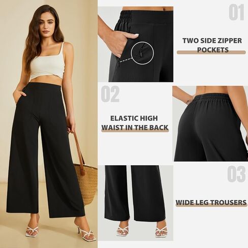 FireSwan Women's Wide Leg Work Pants High Elastic Waist Dress Palazzo Pants Trousers with Zipper Pockets in Saudi Arabia