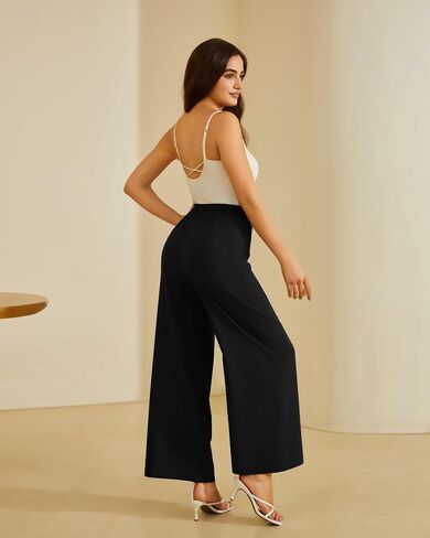 FireSwan Women's Wide Leg Work Pants High Elastic Waist Dress Palazzo Pants Trousers with Zipper Pockets in Saudi Arabia
