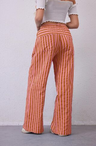 Women Drawstring Stripe Wide Leg Casual Trousers Striped Low Rise Casual Loose Lounge Pants with Pockets in Saudi Arabia