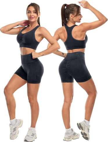3 Piece Workout Sets for Women Butt Lifting Leggings with High Impact Sports Bra Gym Shorts Activewear Matching Set in Saudi Arabia