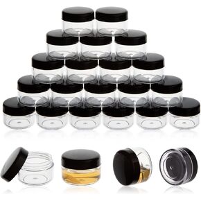 ZEJIA 5 Gram Sample Containers with Lids, 25PCS Mini Makeup Containers, Empty Plastic Travel Cosmetic Containers with Labels