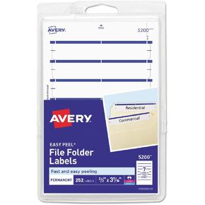 Permanent File Folder Labels, 11/16 x 3 7/16, White/Dark Blue Bar, 252/Pack