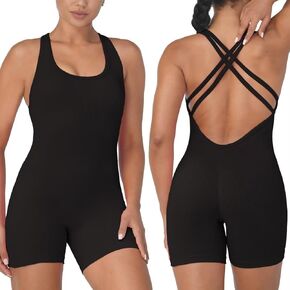 Sunzel Women's Backless Romper, Scrunch Butt Shorts Seamless Jumpsuits Bodycon, Workout Unitard Bodysuit built in Bra