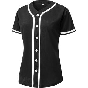 Womens Button Down Baseball Jersey, Blank Softball Team Uniform, Hip Hop Hipster Short Sleeve Active Shirts