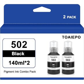 Black 502 Refill Ink Bottle,Pigment Ink Replacement for Epson 502 Use with EcoTank ET-2760 ET-2750 ET-3760 ET-4760 ET-3750 ET-4750 ET-15000 Printer (2 Black 280ML)