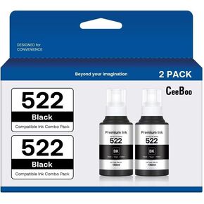 522 Ultra-high Capacity Refill Ink Bottle Black Replacement for Epson 522 Black Ink Refill Bottles (Not Sublimation Ink) , 2 Black 140 mL, 2 Bottles
