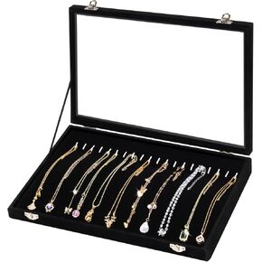 Necklace Holder Organizer, Necklace Organizer Box with Clear Lid, Anti Tarnish Jewelry Hanger Storage Case, 20 Hooks Velvet Jewelry Tray for Drawer Display Bracelet Gifts Girls Women in Saudi Arabia