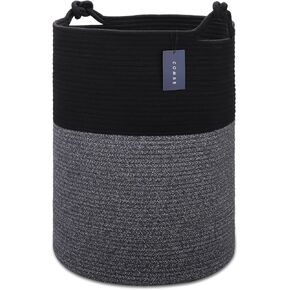 COMSE Extra Large Blanket Basket, Storage Basket, Large Laundry Baskets, 15.7"x 21.7", Cotton Rope Basket, Blanket Storage for Living Room, Toy Basket, Woven Basket, Clothes Baskets,Black