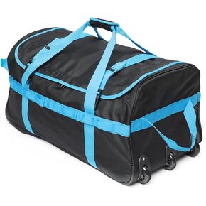Foldable Duffel Bag with 3 Wheels.85L Rolling Duffle Bag Luggage Suitcase Outdoor Sports Carry On Garment Bags for Travel Camp (Blue)
