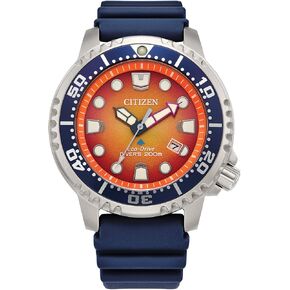Citizen Promaster Dive Eco-Drive Watch, 3-Hand Date, ISO Certified, Luminous Hands and Markers, Rotating Bezel, Blue/Orange Dial