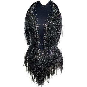 Tyian Sparkly Diamante Fringe Bodysuit Sexy performance birthday club pole Dance Leotard team Drag Queen Costumes Outfit