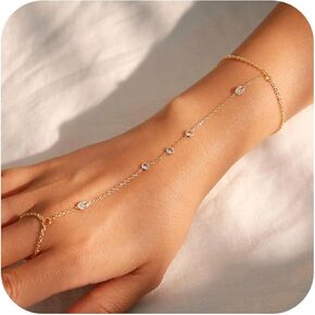 Gold Hand Chain Bracelet for Women Trendy, Dainty 14k Gold Ring Bracelet Hand Chain Finger Ring Slave Cuff Bracelet Cubic Zircon Hand Jewelry for Women Fall Jewelry Accessories for Women