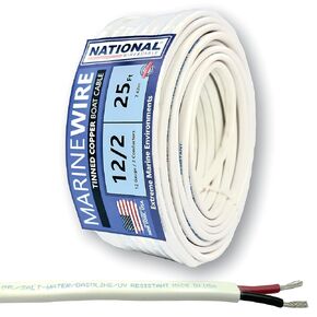 NATIONAL Wire&Cable 12/2 Marine Wire - 100 Ft - Made in USA - Tinned Copper Duplex Boat Wire - 12-Gauge 2-Conductor Shethed - Designed for Boat/Marine/Automotive/RV/Camper/Trailer