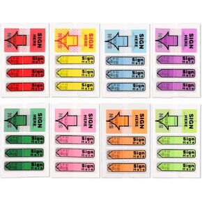 800pcs/8 Packs Sign Here Tabs, Arrow Labels Stickers Colorful Adhesive Sign Here Flags Sticky Signature Tabs for Documents Notebooks Home Office School Supplies