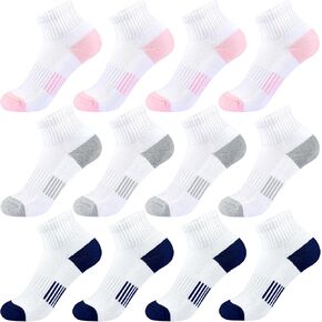 Girls Ankle Socks Kids Cushioned Athletic Quarter Socks Boys Cotton Short Socks Sports Youth 6/12 Pairs