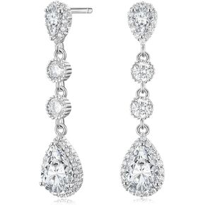 EAMTI Silver Dangle Teardrop Earrings for Women Cubic Zirconia Pear Cut Wedding Birdal Earrings Sterling Silver Post Engagement Drop Earrings for Brides