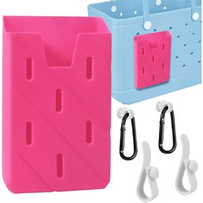 Bogg Bag Phone Holder Compatible with Bogg Bags Soft Silicone Charm Insert Accessories for Bogg Simple Modern Beach Bag Accessories with 4 Key Chain Hook for iPhone and Android Phones-2 Pack Pink