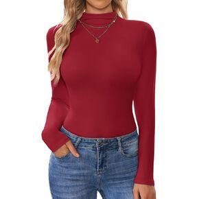Ekouaer Turtleneck Shirt Women Long Sleeve Mock Neck Slim Fit Tops Thermal Base Layer Soft Lightweight Stretch Undershirts