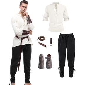 Mens Pirate Renaissance Costume Set Pirate Shirt Sleeve Medieval Viking Gothic Celtic Pirate Vest for Men