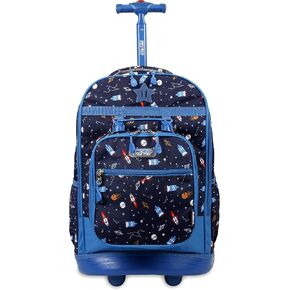 J World New York Unisex Kid's Duo Rolling Backpack with Lunch Box Set, Spaceship, One Size