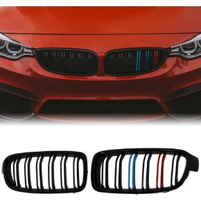 E90 Grille - Front Kidney Grille Double Slats Glossy Black Compatible with 2005-2008 BMW 3 series E90 320i 325i 325xi 330i 323i 328i 328xi 335i 335xi,3 series E90 Black Kidney Grille
