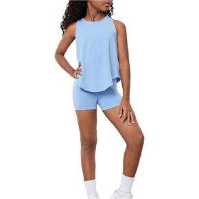 OYOANGLE Girl's 2 Piece Outfits Open Back Racerback Tank Top and Shorts Workout Sets