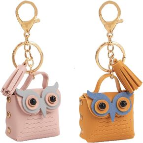 2Pcs PU Leather Cute Owl Coin Purse Key Chain Couple Key Chain Small Pendant Purse Handbag Backpack Wallet Decor