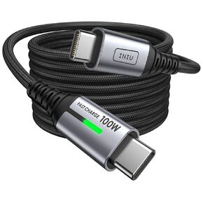 كيبل USB C الى USB C، كيبل اي ان اي يو 100 واط PD 5A للشحن السريع من النوع C الى نوع C [6.6 قدم]، شاحن جوال مضفر بالنايلون لموبايل ايفون 15 وسامسونج S22 ونوت 20 وايباد برو وماك بوك والتابلت وال جي