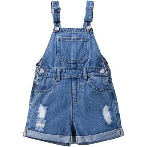 Milumia Girl's Cute Ripped Roll Up Hem Denim Shortalls Pocket Shorts Overall Romper in Kuwait
