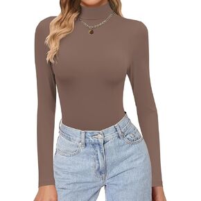 Ekouaer Women's Turtleneck Shirts Long Sleeve Soft Lightweight Fitted Mock Thermal Base Layer Tops