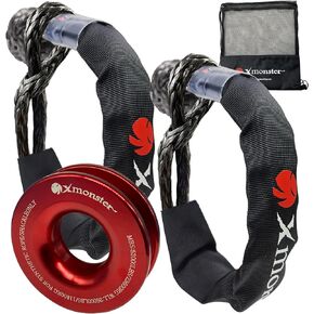 Soft Shackle Synthetic Road Recovery Rope Tow Shackles for Sailing SUV Off Road Towing ATV Recovery (2PCS 1/2in x 22in - 51900LBS Shackles + 1 Snatch Pulley Ring)