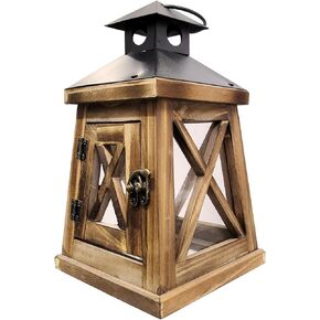 Vintage Wooden Decorative Lantern Castle Candle Holder Rustic Farmhouse Wedding Centerpiece Lantern for Table Mantle Wall Hanging Display Party Home Decor Indoor Outdoor X'Mas (Log Color)