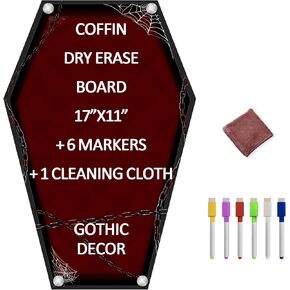 MATIHAY Coffin Dry Erase Board, Acrylic Coffin Chalkboard Magnetic Whiteboard for Fridge, Mini Coffin Letter Board Gothic Easter Gifts, with 6 Colors Markers (Burgundy, 12"x8")