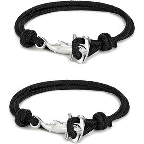 سوار Hilufiet Hammerhead Sharks لعشاق المحيط البحري متعدد الطبقات ملفوف ضد الماء سوار من الحبال هدية للأزواج