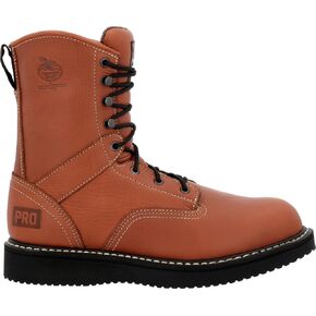 Georgia Boot PRO-Series Men's 8" Lace-Up ASTM Steel-Toe EH-Rated Wedge Work Boot, Full Grain Leather Shoes with Slip and Oil Resistant Midnight Black Outsole, Comfortable Russet-Brown Motorcycle Boots for Men - GB002PRO