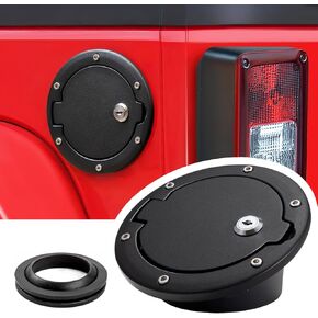 Gas Cap Cover Fuel Tank Door for 2018-2023 2024 Jeep Wrangler JL JLU 2/4 Door, Banhao ABS + Aluminum Alloy Construction, Black