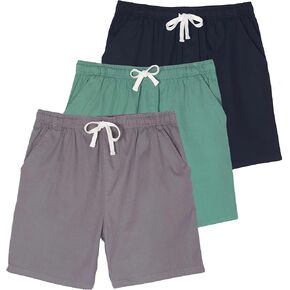 Real Essentials 3 Pack: Men's Cotton 7" Walk Short with Back Pocket & Drawstring - Casual Wear