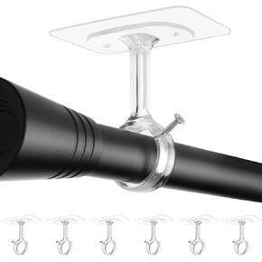 6-Pack No Drilling Ceiling Mounted Curtain Rod Brackets, Self Adhesive Curtain Rod Hanger Holder, Heavy Duty Stick No Damage Curtain Rod Bracket for Rods from 0.8 to 1.24 inches