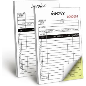 2 Pack Invoice Receipt Book with Carbon Copies 8.3x5.5 Inches, 2-Part Carbonless Sales Invoice Book for Small Boutique Business, 50 Sets(invoice)