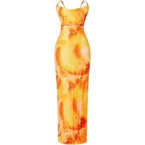 VECVOC Women's Spring Cowl Neck Dress Sexy Strap Shoulder Pleated Maxi Dresses Summer Wedding Guest Dresses