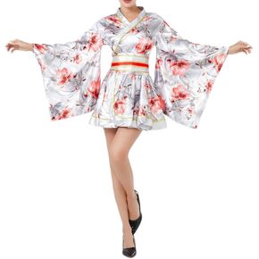Women's Japanese Short Kimono Costume Traditional Geisha Anime Printed Bathrobe Gold Stamping Pattern Pajamas Sleepwear