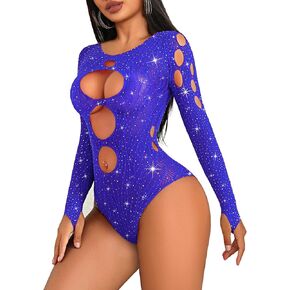 Avidlove Women's Lingerie Rhinestone Fishnet Bodysuits Sexy Body Suit Mesh Top Rave Outfits One Piece Teddy Lingerie