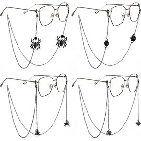 4Pcs/set Glasses Chain for Women Black Goth Spider & Mask Pendant Eyeglass Strap Holder Halloween Lanyards Retainer