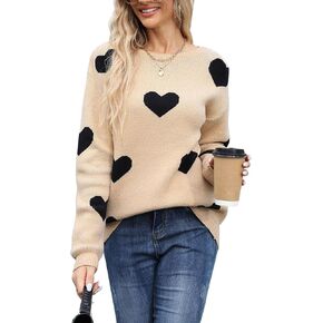 Alsol Lamesa Women's Fall Pullover Sweaters Cute Hearts Long Sleeve Crewneck Casual Knitted Sweaters