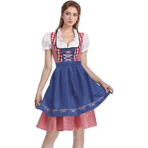 Women's Plaid Oktoberfest Costumes 2 pieces German Dirndl Dress Bavarian Halloween Festival Carnival Cosplay