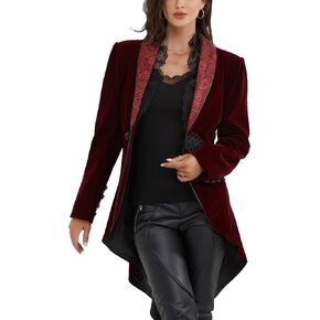 Women's Victorian Lace Tailcoat Pirate Gothic Steampunk Jackets Medieval Lapel Coat