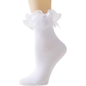 Women Lace Socks Ruffle Frilly Socks with Bow - Comfortable Cotton Socks Cute Socks Princess Lolita socks